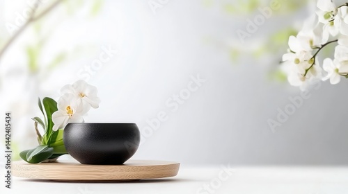 Wallpaper Mural Zen-like scene with black bowl, orchids, and natural elements Torontodigital.ca