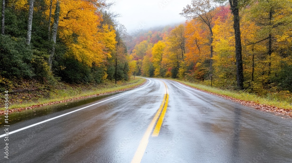 Fototapeta premium Autumn Road Through a Mountain Forest