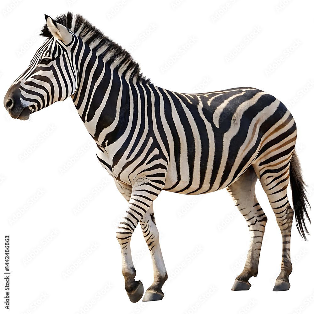Obraz premium Striped Zebra Standing isolated on transparent background