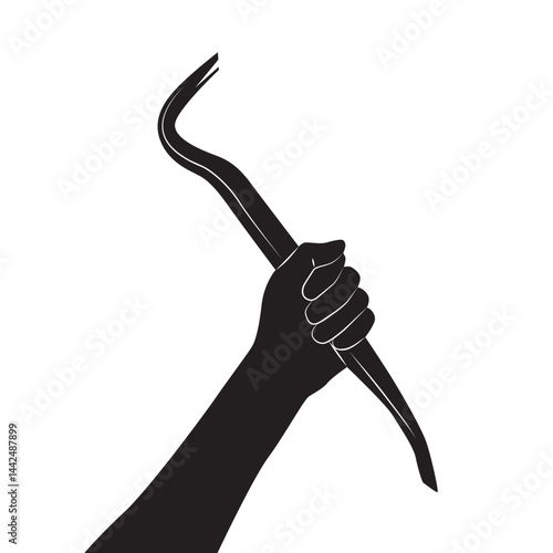 Black silhouette of hand holding a claw bar. Vector illustration isolated on white background