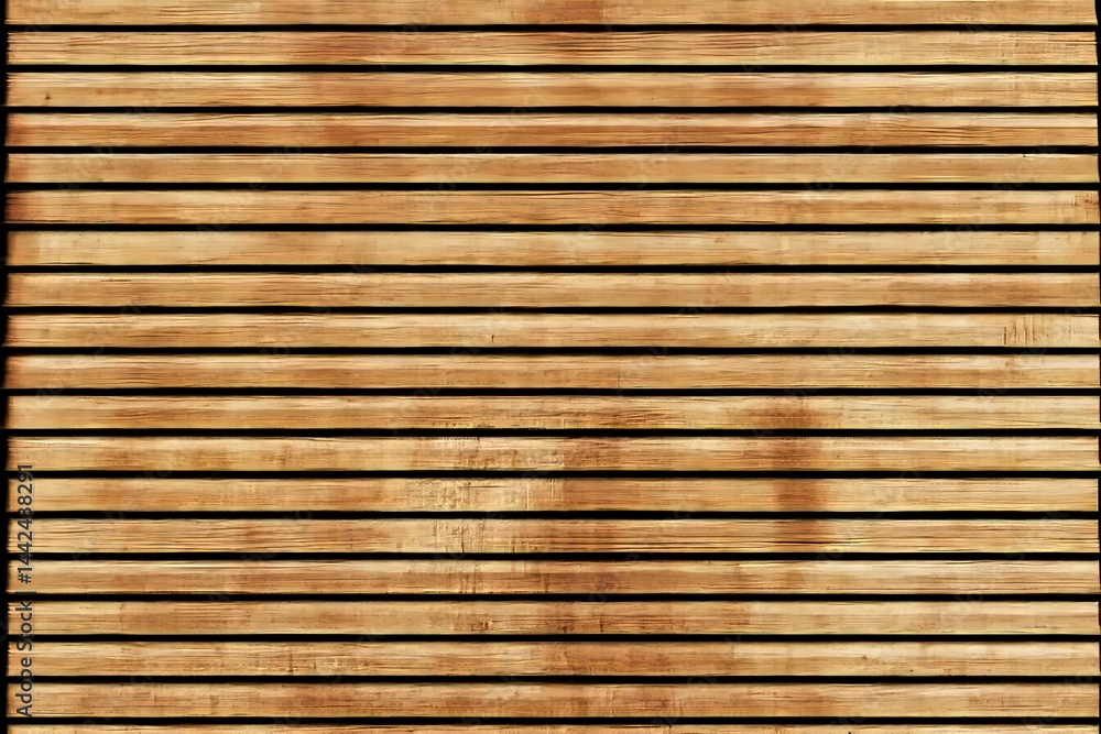 The wall's surface texture is defined by its pattern of timber battens and wood slats The wall's surface texture is defined by its pattern of timber battens and wood slats