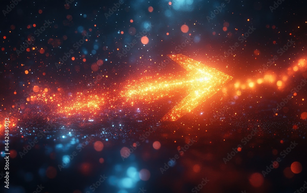 Dynamic glowing arrow against a dark background. Dynamic glowing arrow against a dark background.