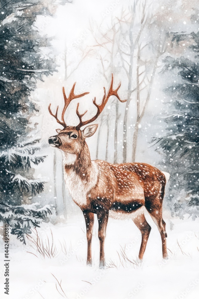 Obraz premium Deer in snowy forest