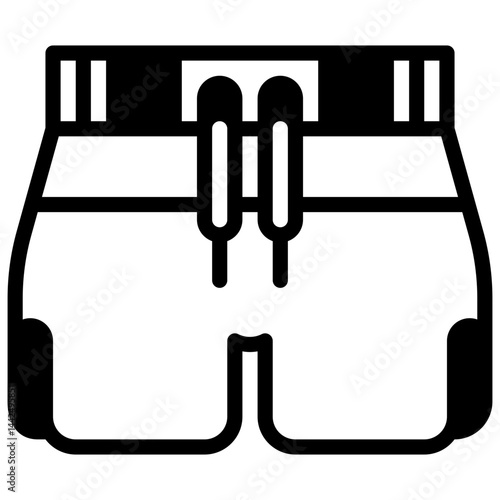 Swim shorts. Outlined stroke vector icon with black-filled details.