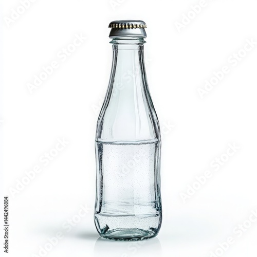 Wallpaper Mural A clear glass bottle filled with water, standing upright on a white background, showcasing its sleek design and reflecting light, ideal for beverage advertising or product photography Torontodigital.ca