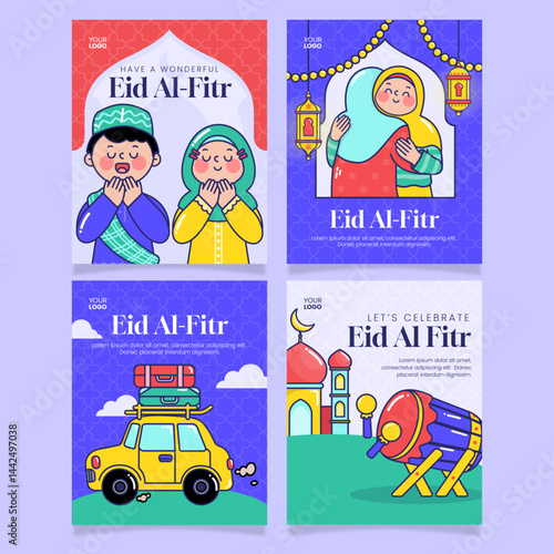 Instagram Feed New Size Celebration Muslim Eid Al Fitr Mubarak Day Vector Ramadan Illustration