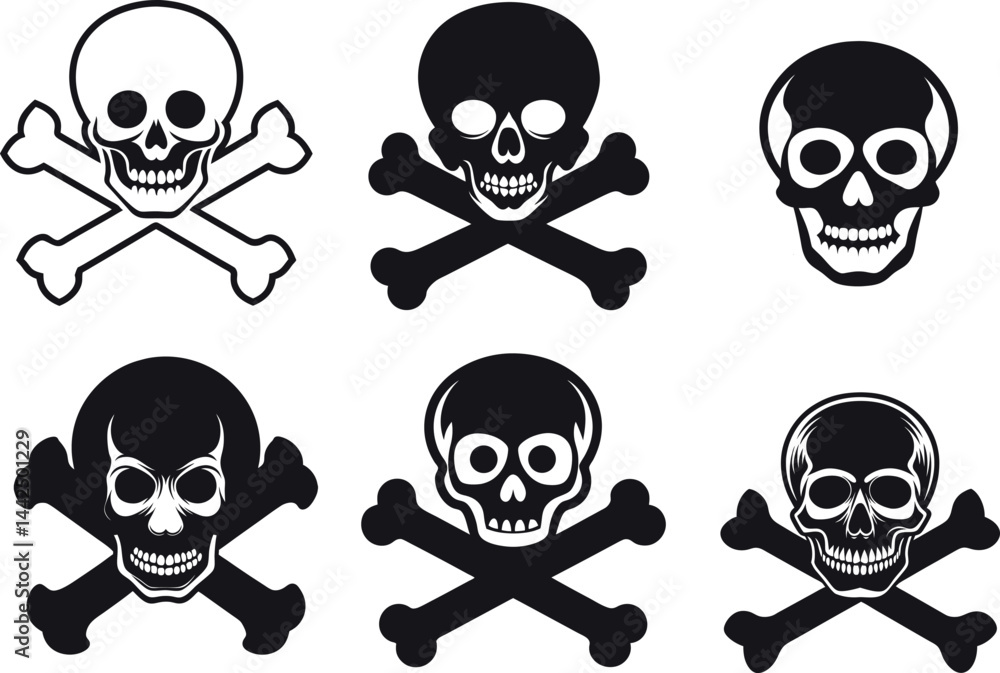 Six Variations of Skull and Crossbones Graphic Designs, skull and crossbones vector Six Variations of Skull and Crossbones Graphic Designs, skull and crossbones vector