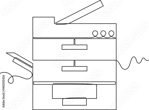 one line art photocopier vector illustration. line art, one continuous line, simple, hand drawn and sketch style. for icons, symbols, signs or logos. PNG