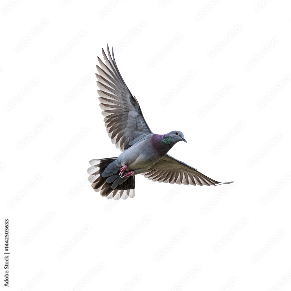Fototapeta premium Pigeon in flight, isolated on white background