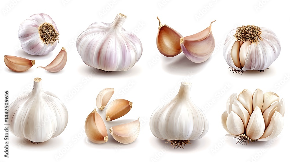 Realistic Garlic Illustrations Realistic Garlic Illustrations