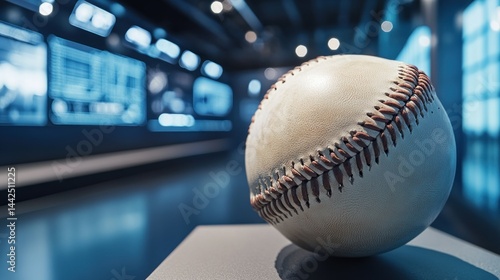 Vintage baseball in museum exhibit