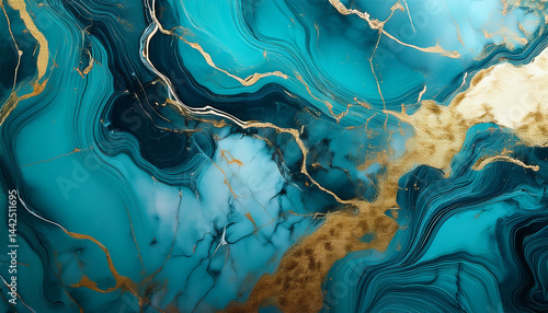 abstract tiffany marble texture with gold splashes blue luxury background