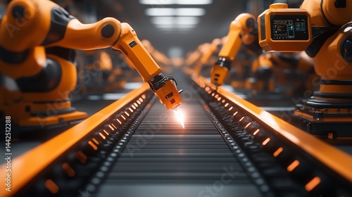 Obraz na płótnie Robotic arms welding on assembly line. w salonie