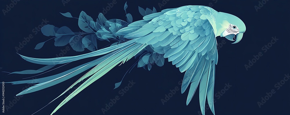 Obraz premium Linear parrot design with tranquil aquamarine and pale blue tones
