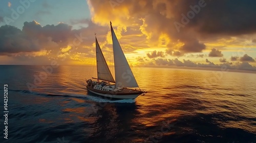 Obraz na płótnie Sailboat sailing at sunset, ocean view. w salonie