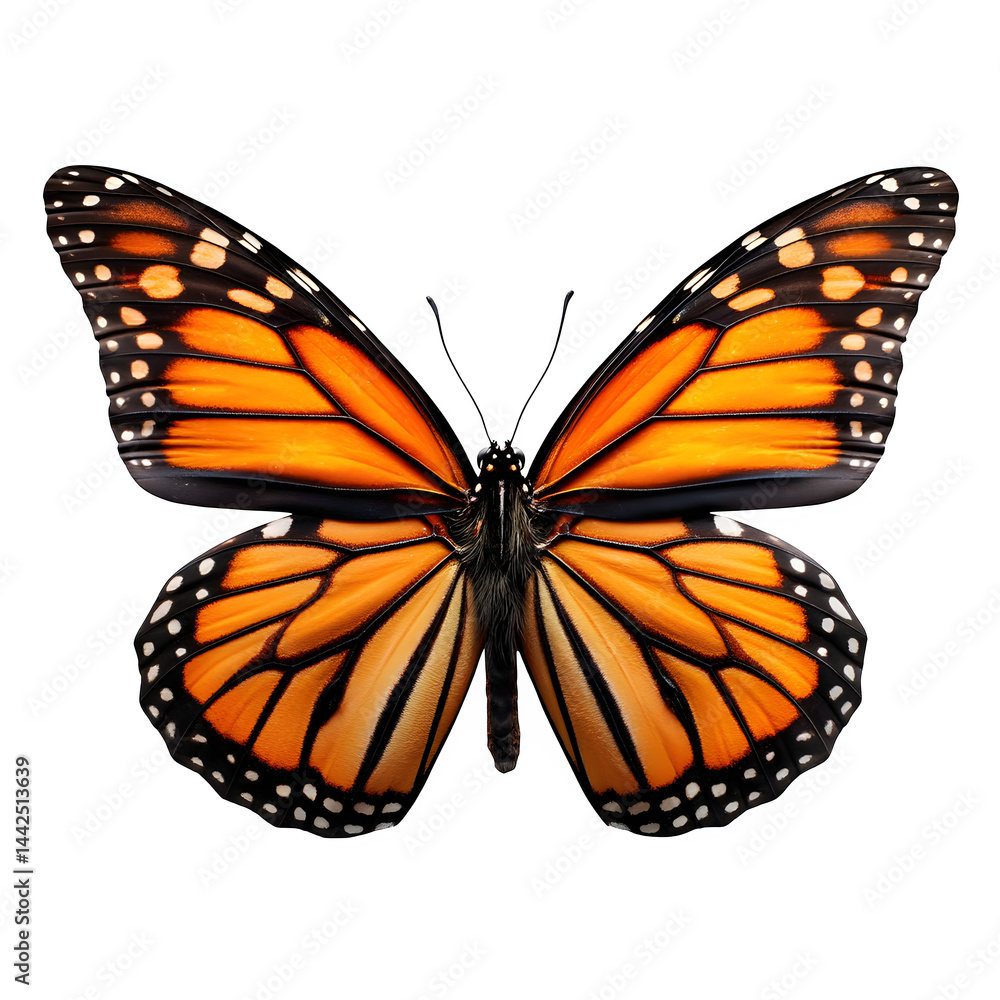 Fototapeta premium Majestic Monarch Butterfly with Orange Wings on Transparent Background Wildlife Insect Nature Photography