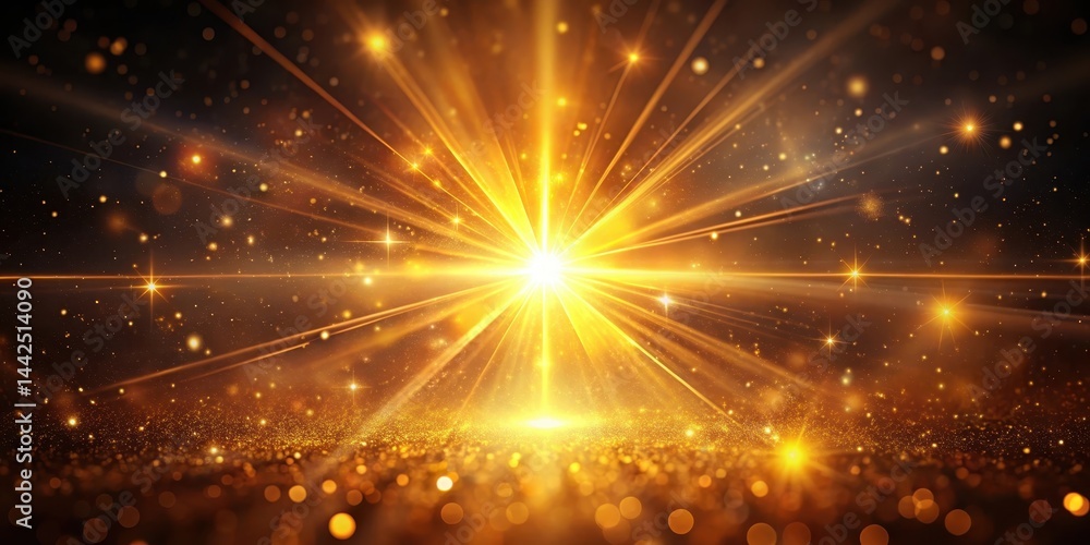 Fototapeta premium Warm golden light illuminates a dark background with vibrant starburst effect