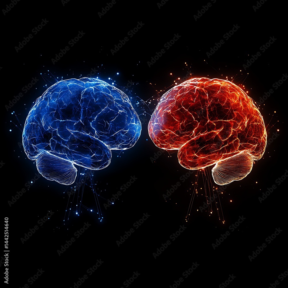 Fototapeta premium Two brains, opposing colors