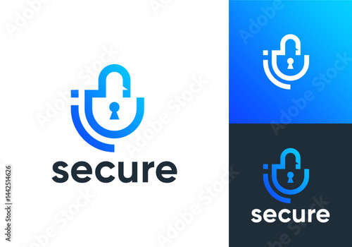 abstract tech padlock logo. simple keyhole security digital pixel icon vector design