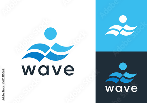 abstract wave water and people swimming logo vector design concept