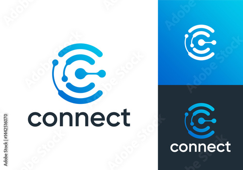 circle letter C global connect logo. network signal technology connectivity symbol icon vector design