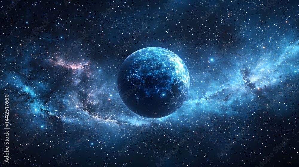 Ethereal cosmic landscape with glowing planet Ethereal cosmic landscape with glowing planet