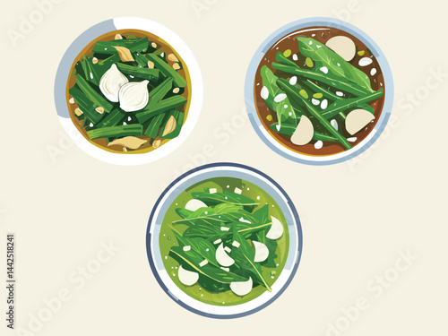 vector illustration of a filipino food Adobong Kangkong (Water Spinach in Garlic and Vinegar)