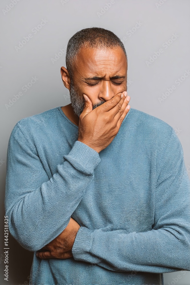 Middle-aged man expressing concern, standing against a neutral background, reflecting on life's challenges Middle-aged man expressing concern, standing against a neutral background, reflecting on life's challenges