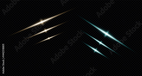 Neon light laser lines vector set isolated on black background. Green, blue, red, gold, silver, abstract night electric beams, fluorescent led light beams.PNG