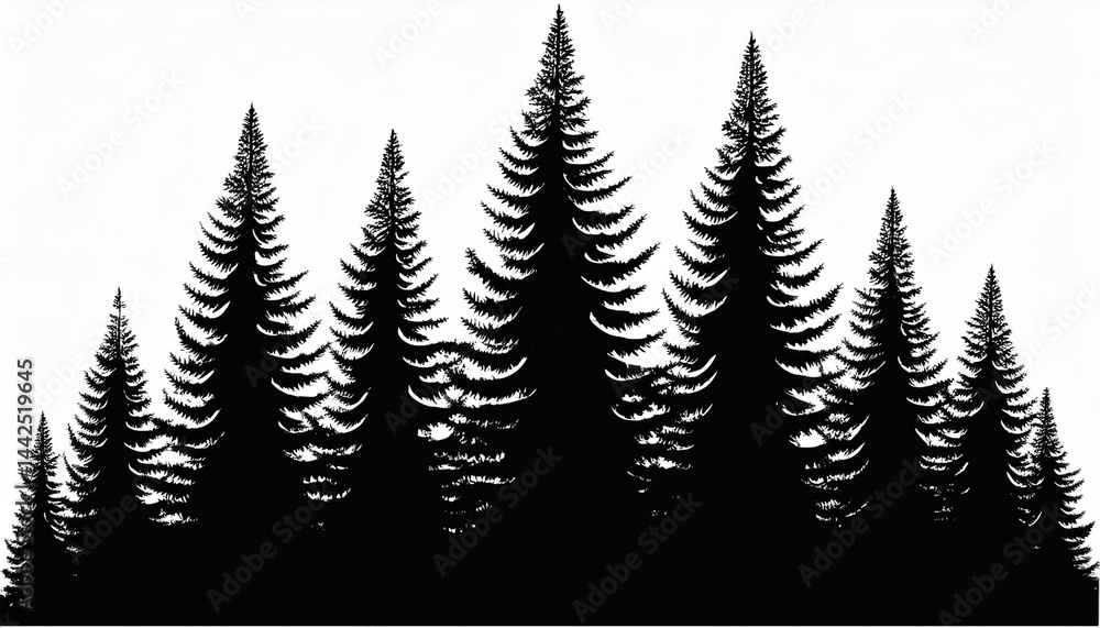 Obraz premium Forest woods trees vector illustration for logo - Black silhouette of spruce or fire, isolated on white background