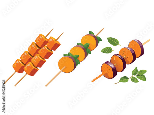 vector illustration of a filipino food Camote Cue (Caramelized Sweet Potato Skewers)