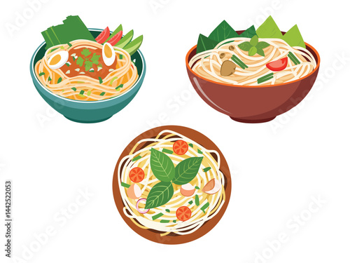 vector illustration of a filipino food Pancit Bihon (Rice Vermicelli Noodles with Vegetables and Meat)
