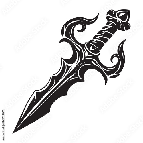 Decorative Bone Dagger silhouette, an elegant yet deadly weapon – Bone Dagger illustration – Minimalist Bone Dagger vector – Weapon silhouette

