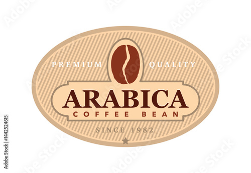 Label or sticker template for packaging. This logo represents arabica coffee bean as a premium quality product, highlighting its heritage and commitment to excellence
