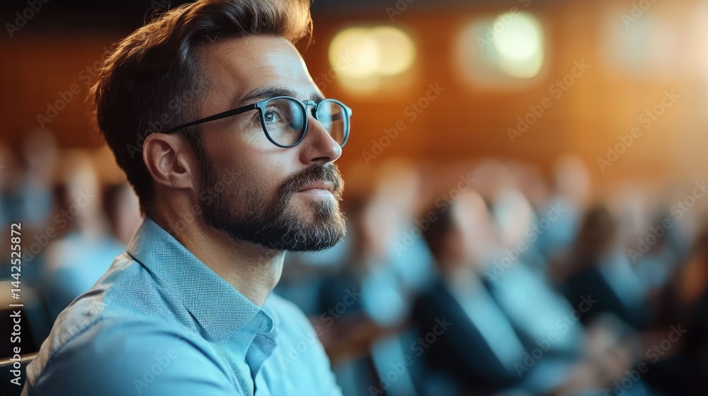 A thoughtful man is watching an event happening inside a building A thoughtful man is watching an event happening inside a building