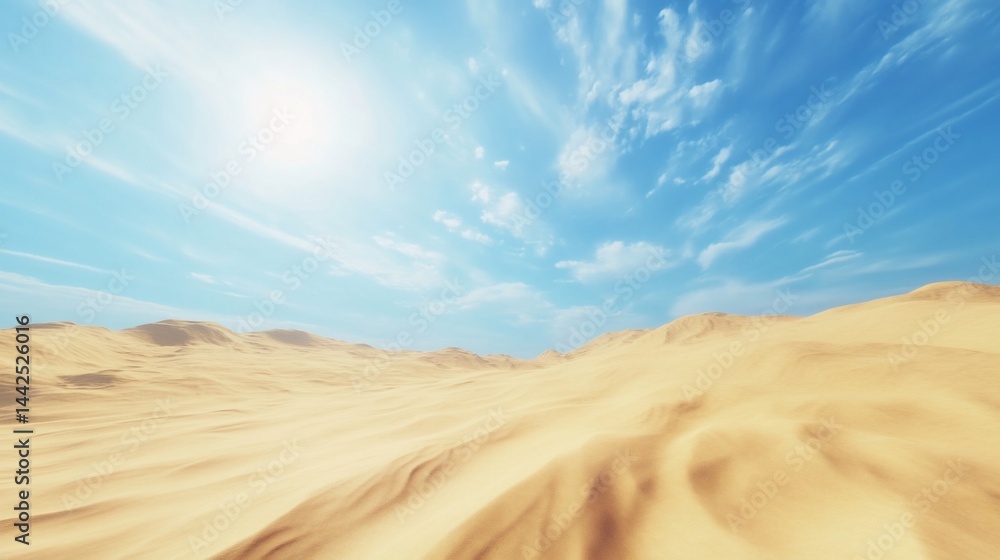 Fototapeta premium Serene desert landscape with golden dunes under a clear azure sky