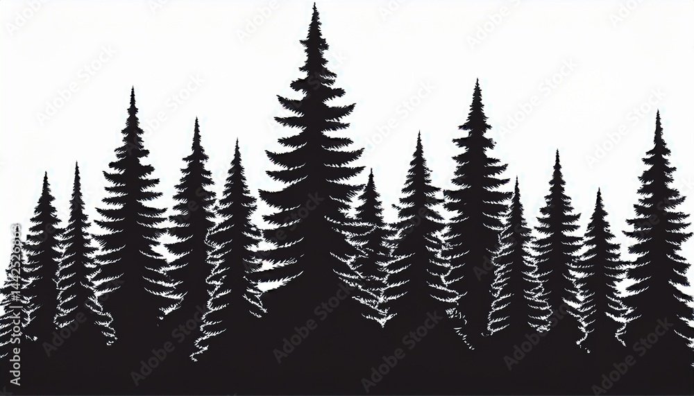 Obraz premium Forest woods trees vector illustration for logo - Black silhouette of spruce or fire, isolated on white background