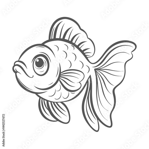 Ranchu Goldfish Line Art Vector Illustration