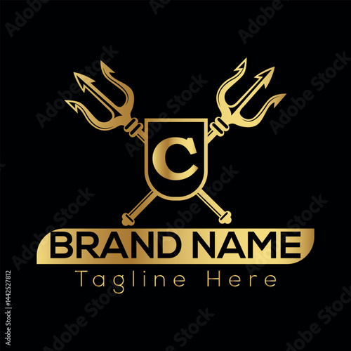 Under construction design featuring a vector gas mask illustration is a grunge concept symbol C logo design