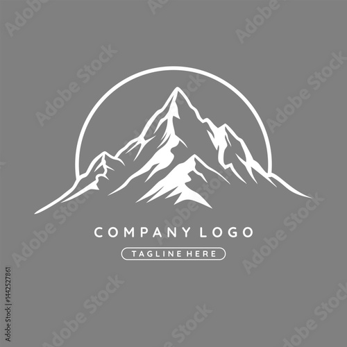 Mountain silhouette - vector icon. Rocky peaks. Mountains ranges. Black and white mountain logo