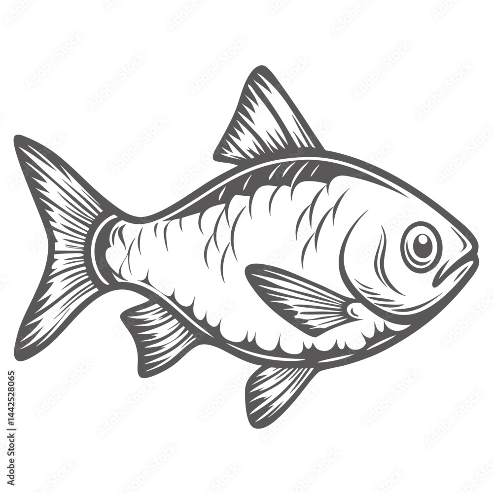 Fototapeta premium Tinfoil Barb Fish Line Art Illustration