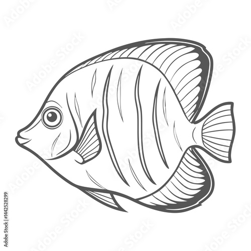 Bicolor Angelfish Line Art Illustration