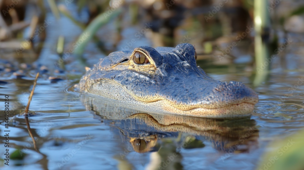 Obraz premium Alligator in Swamp Water, Close-Up Wildlife Portrait