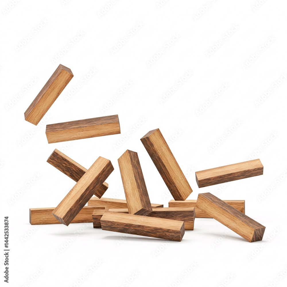 Scattered wooden blocks. Firewood isolated on white background. Scattered wooden blocks. Firewood isolated on white background.