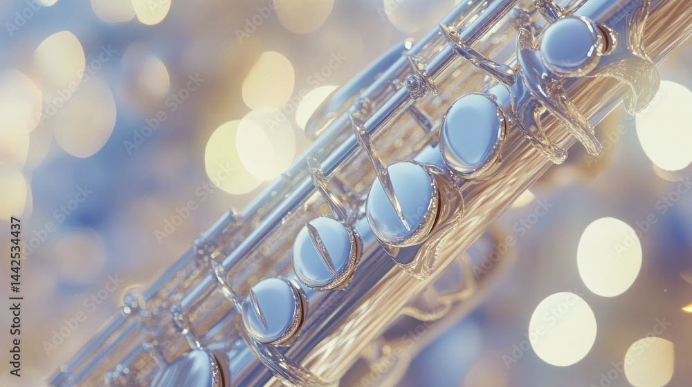 Fototapeta premium A beautiful close up image of a shiny flute instrument
