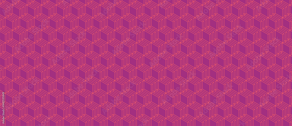Vibrant pink geometric pattern. Intricate, repeating design of interconnected cubes creates a sense of depth and movement. Perfect for backgrounds, textiles, or modern design projects. Vibrant pink geometric pattern. Intricate, repeating design of interconnected cubes creates a sense of depth and movement. Perfect for backgrounds, textiles, or modern design projects.