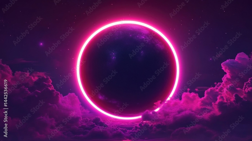 Obraz premium A cosmic scene features a glowing ring and vibrant clouds