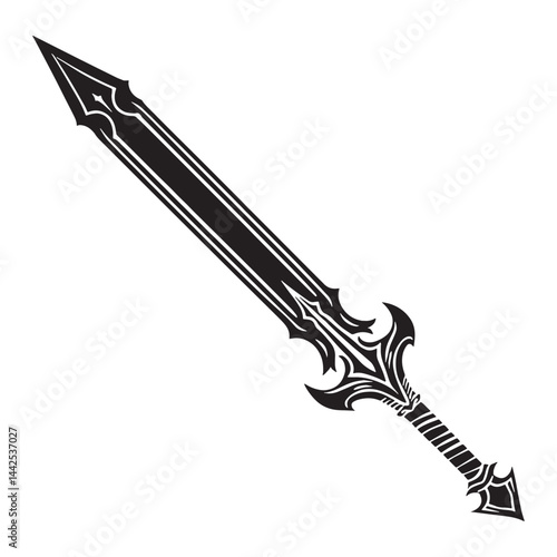 Glorious Iron Sword silhouette, shining with ancient glory – Iron Sword illustration – Minimalist Iron Sword vector – Weapon silhouette


