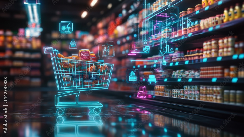 Smart Grocery Shopping AI-powered cart in supermarket Smart Grocery Shopping AI-powered cart in supermarket