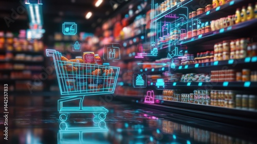 Smart Grocery Shopping AI-powered cart in supermarket